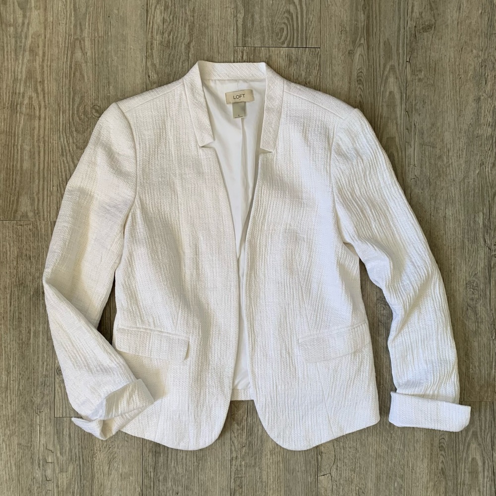 Ann Taylor Loft White Tweed Blazer Size 8